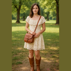 Altar'd State Dress Medium Beige Stretch Lace Sleeveless Ruffle Lined Peasant